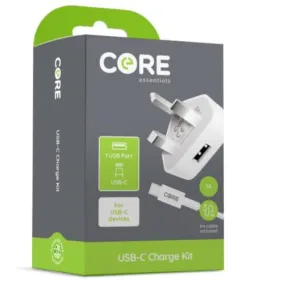 Core 1 Amp Mains   Type C USB Cable