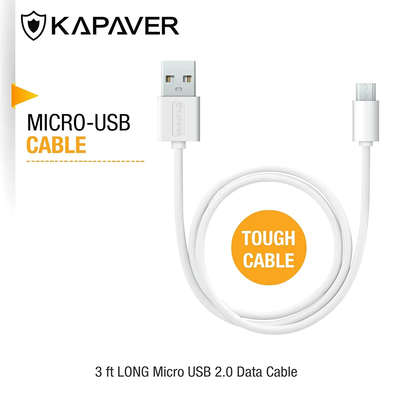 KAPAVER Micro USB Cable For Charging & Sync Data to Android Smartphones 1 meter - White