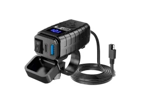 Motorcycle Waterproof Handlebar Fast Charger USB and Type C with LED voltmeter