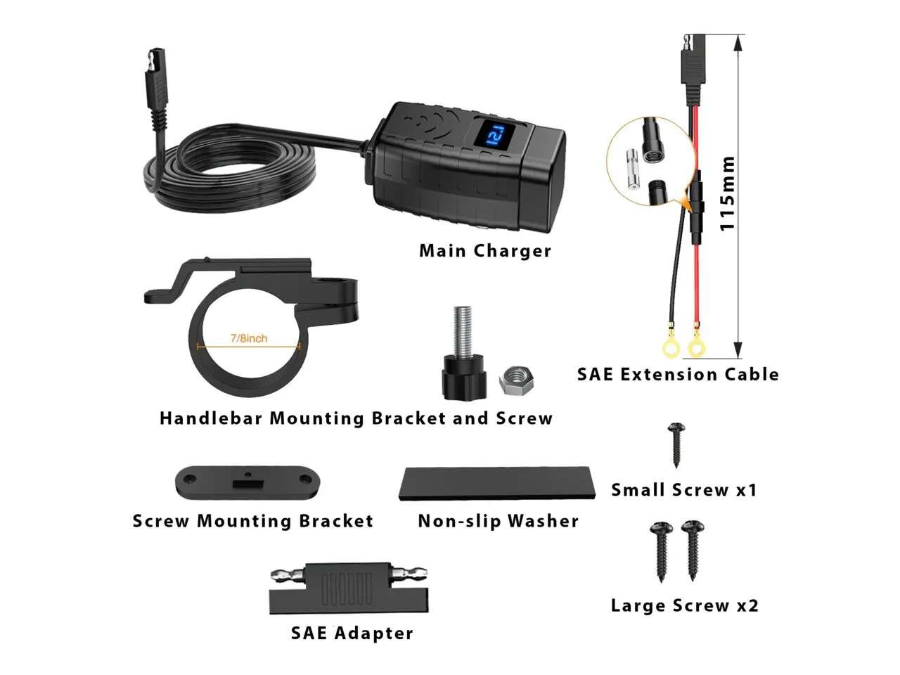 Motorcycle Waterproof Handlebar Fast Charger USB and Type C with LED voltmeter