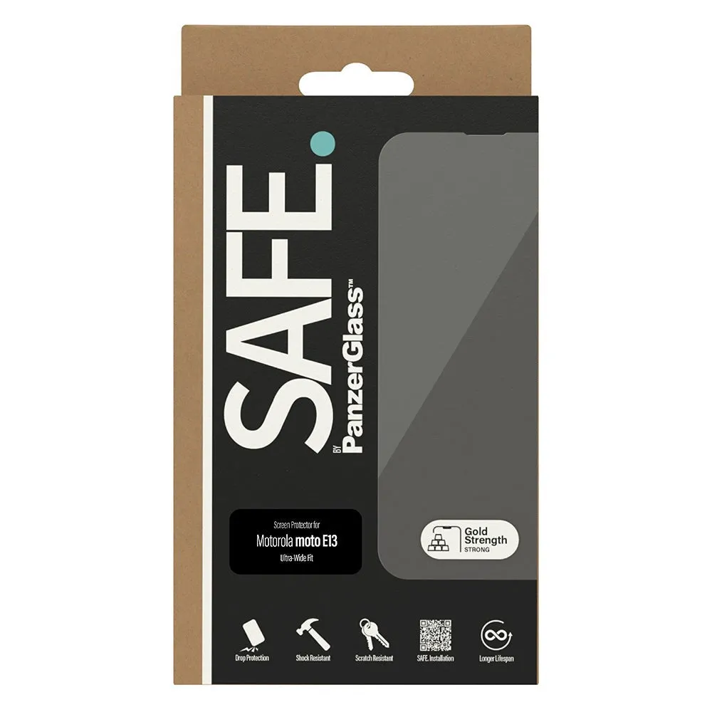 Motorola Moto E13 Safe By PanzerGlass® Ultra-Wide Fit Skærmbeskyttelse - Case Friendly - Gold Strength - Gennemsigtig