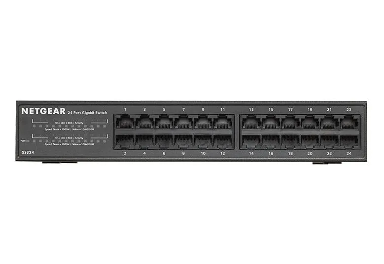 Netgear 24-Port Gigabit Ethernet Unmanaged Switch (GS324) - Desktop, Wall, or Rackmount, Silent Operation