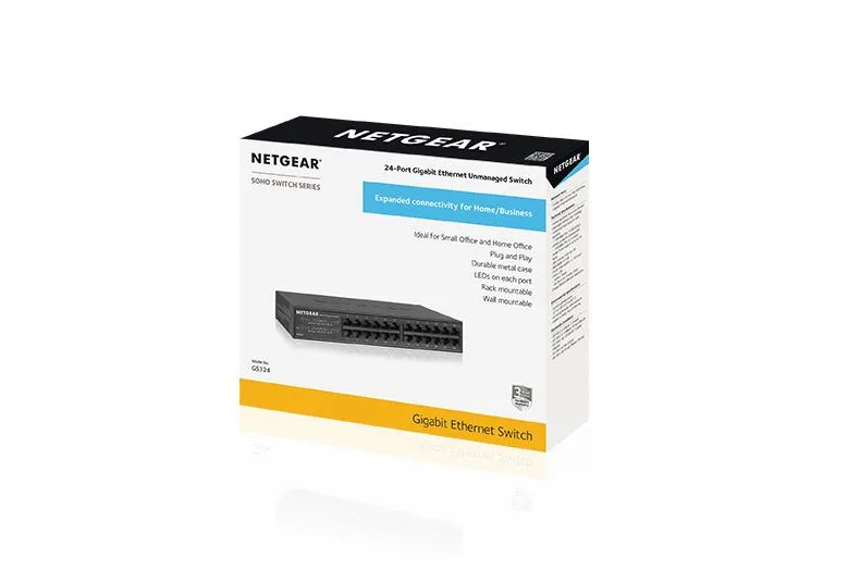 Netgear 24-Port Gigabit Ethernet Unmanaged Switch (GS324) - Desktop, Wall, or Rackmount, Silent Operation