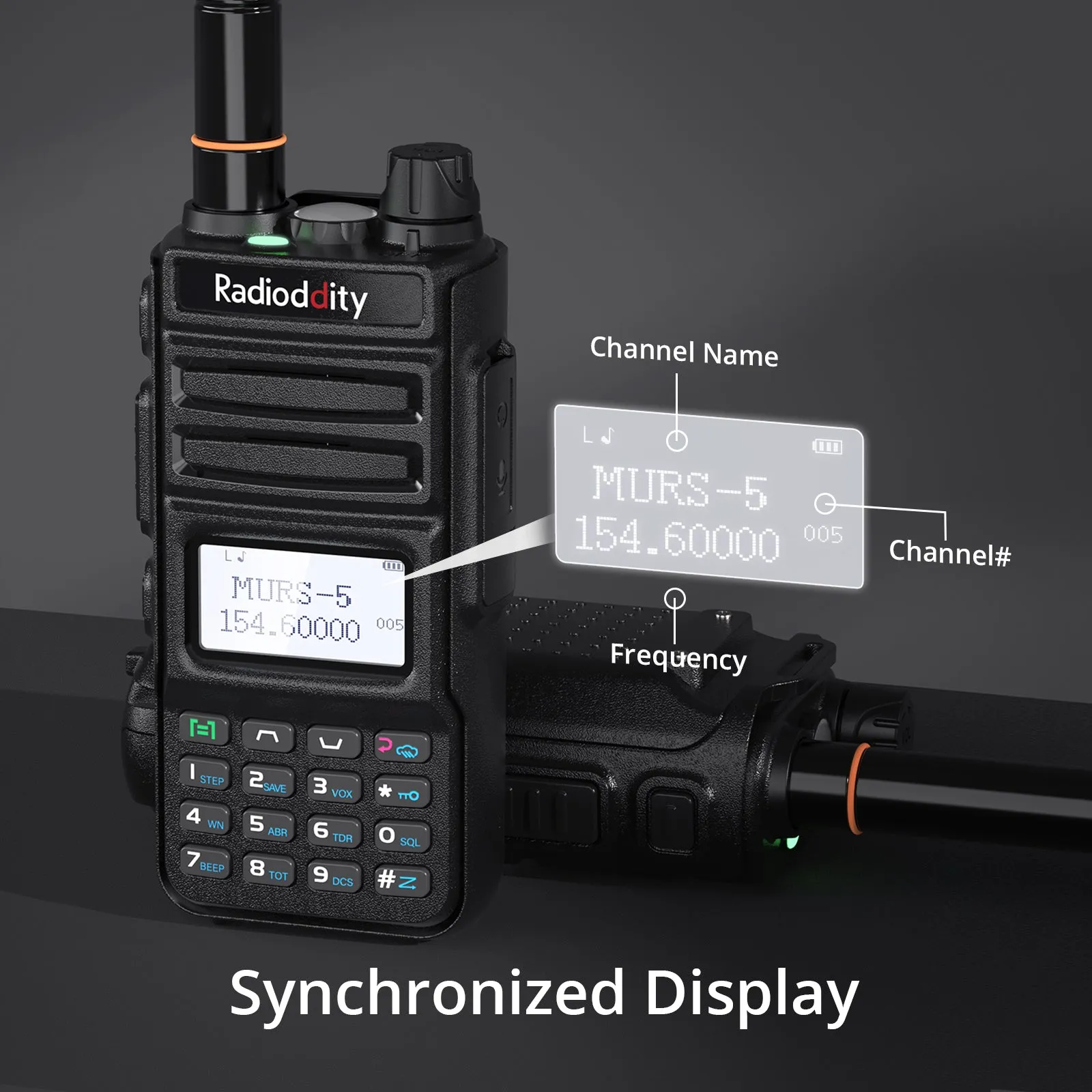 Radioddity MU-5 MURS Radio | 250 Channels | License Free | USB-C Charging | Display Sync | VOX | NOAA