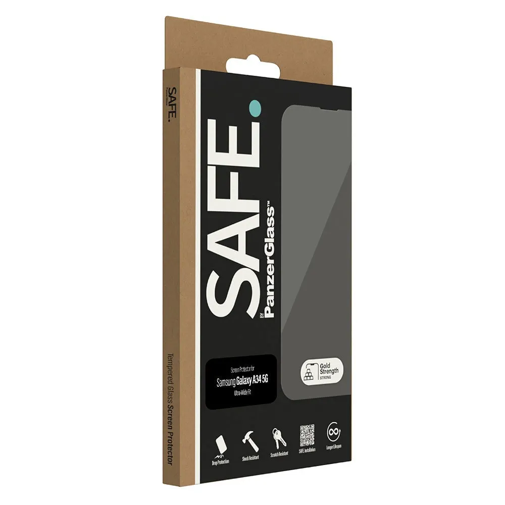 Samsung Galaxy A34 (5G) Safe By PanzerGlass® Ultra-Wide Fit Skærmbeskyttelse - Case Friendly - Gold Strength - Gennemsigtig