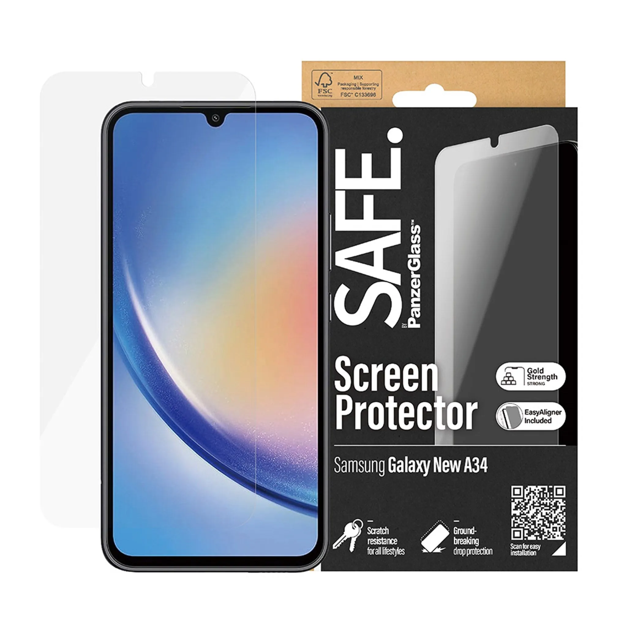 Samsung Galaxy A35 (5G) Safe By PanzerGlass® Ultra-Wide Fit Skærmbeskyttelse - Case Friendly - Gold Strength - Gennemsigtig