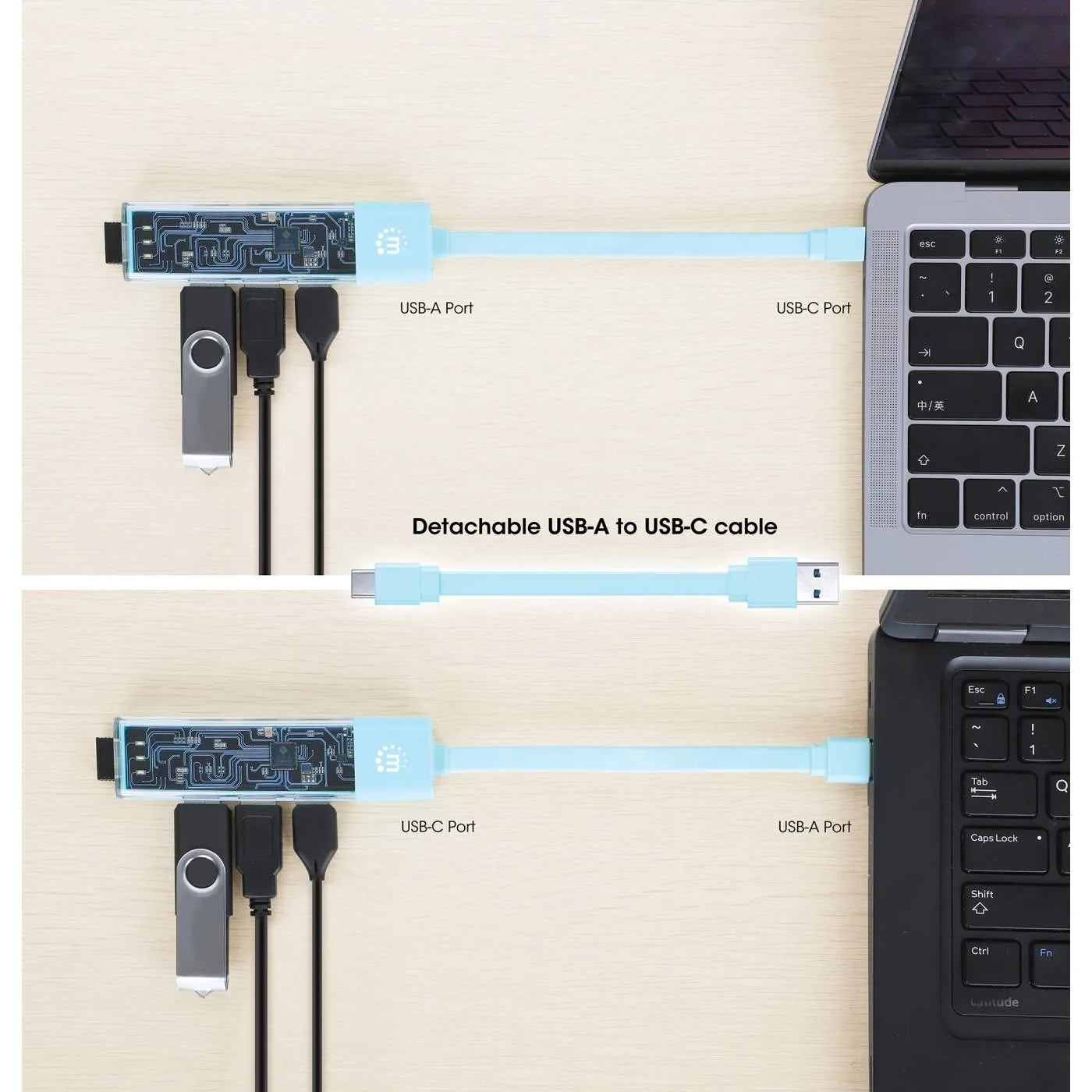 Transparent 4-Port USB 3.0 Type-C / Type-A Combo Hub